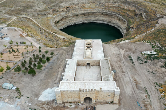 A caravanserai belonging to the Seljuk period in Obruk village of Konya. Restoration is currently underway in Obruk Caravanserai. Konya, Turkey.