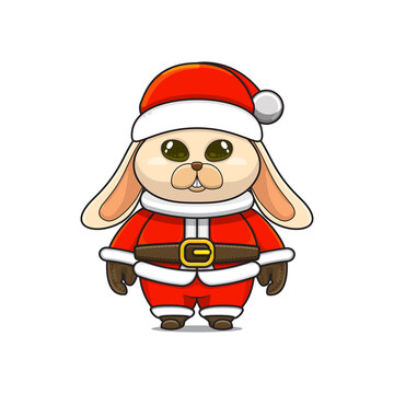 illustration of christmas mascot animal monster, santa costume, cute chibi animal, rabbit humanoid