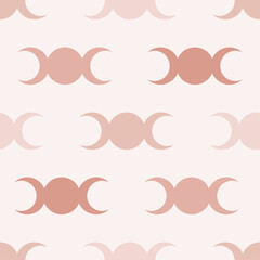 Triple Goddess sign. Hecate. Goddess of the moon. Symbol witch. Seamless pattern in boho style. Esoteric, sacred geometry, witchcraft. Wiccan flat vector illustration in pastel color