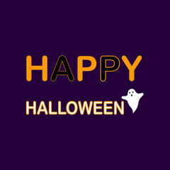 Happy Halloween vector lettering. Holiday lettering and flying floating ghost spirit vector illustration.