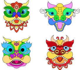 Chinese New Year Lion Dance Head. Flat vector illustration.