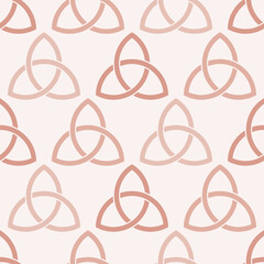 Triquetra, celtic knot sign. Seamless pattern in boho style. Scandinavian protective amulet. Esoteric, sacred geometry, witchcraft. Flat vector illustration in pastel color