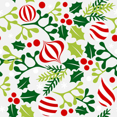 Christmas ornament with leaves - seamless pattern.