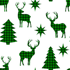 Seamless pattern reindeer Christmas trees vector illustration