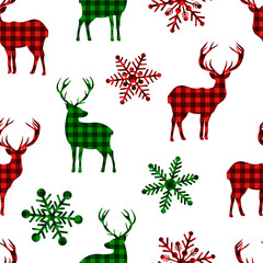Seamless pattern Christmas reindeer snowflakes vector illustration