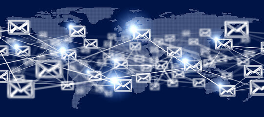 メールのネットワークイメージ、世界地図