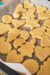 Cooking Christmas cookies. Dough on a pan