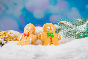Christmas background with gingerbread 2022. Holiday mood card. Family traditions, DIY, celebration...