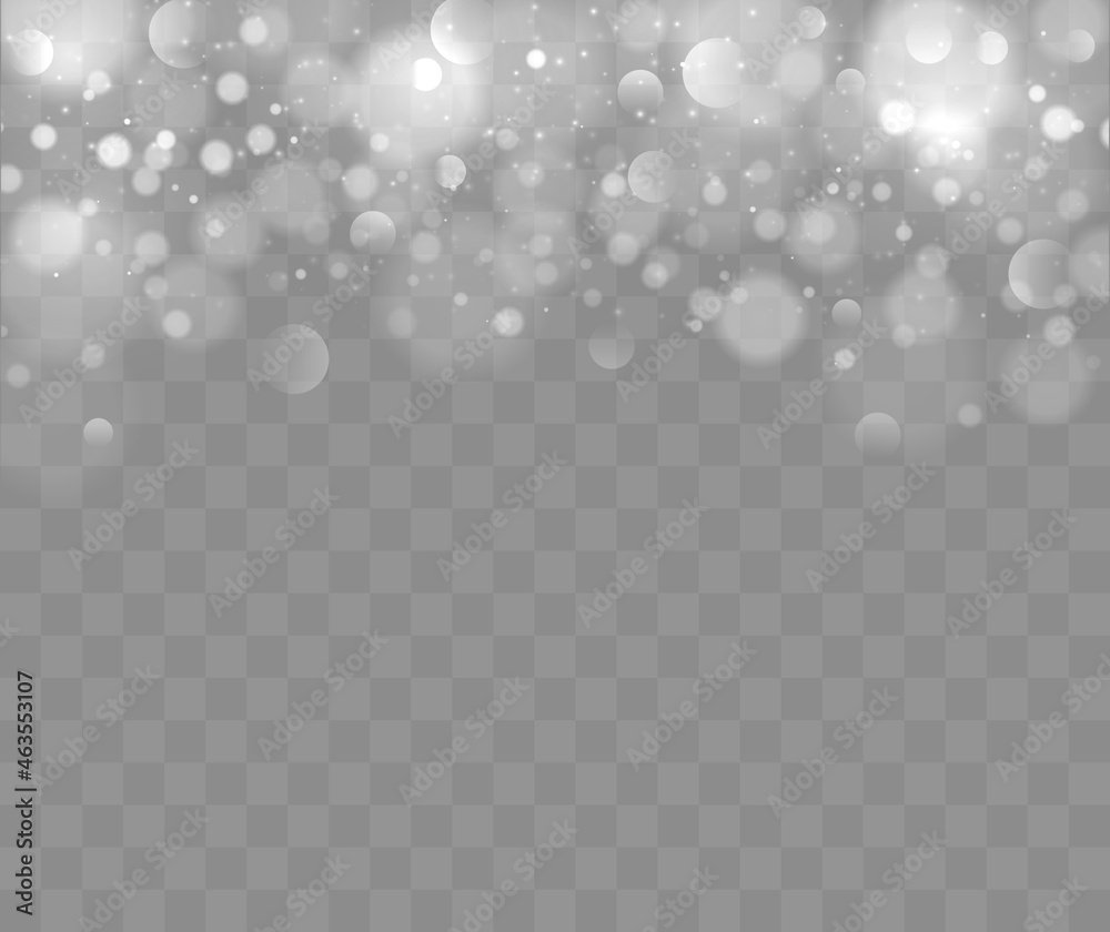 Poster Shining bokeh isolated on transparent background. Bokeh lights with glowing particles isolated. Christmas concept