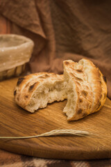 Homemade bread on a wooden board