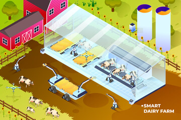 Smart Dairy Farm - Isometric Illustration