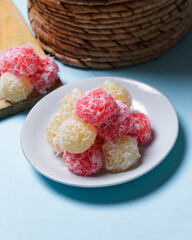 Cenil for snacks in your spare time. Cenil is a traditional snack from Indonesia. The combination of sweet and savory flavors is very liked by toddlers and parents. Traditional snacks. Focus blur.