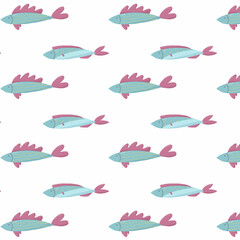 Childrens hand-drawn seamless pattern with fishes. Patern with cute fish. The pattern is suitable for prints, wrapping paper and banners.