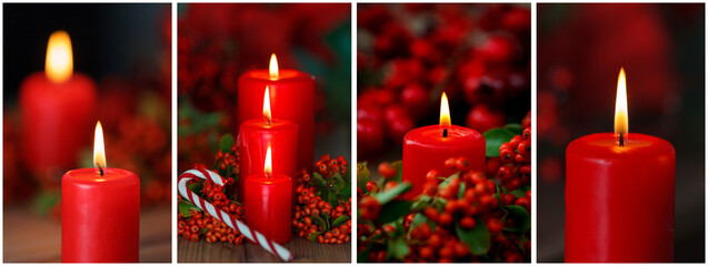 Decorative christmas composition from red candle