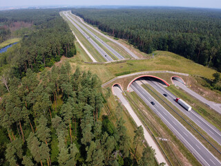 Expressway with ecoduct crossing - bridge over a motorway that allows wildlife to safely cross over...