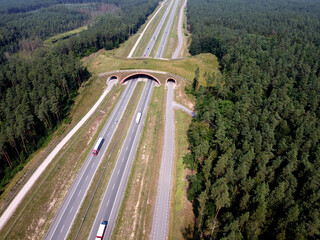 Aerial wildlife crossing also known as ecoduct or animal overpass