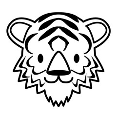 年賀状素材　寅年｜線画　白黒　笑顔のシンプルな虎のキャラクター　漫画　トラ　アイコン　イラスト