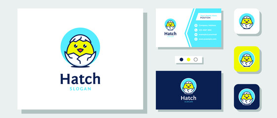 Hatch Egg Cartoon Cute Baby Newborn Nest Illustration Logo Design with Layout Template Business Card