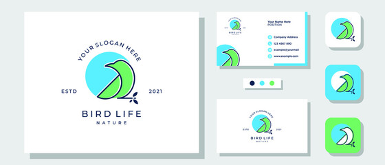 Simple Bird Nature Outline Fly Wing Modern Logo Design with Layout Template Business Card