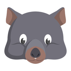 Wombat face front view. Animal head in cartoon style.