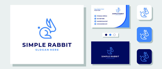Simple Line Art Rabbit Bunny Fast Modern Logo Design with Layout Template Business Card