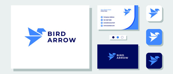 Bird Arrow Fly Wing Direction Success Modern Logo Design with Layout Template Business Card