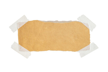 Brown paper labels attached with sticky tape on white background