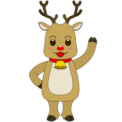 手を上げて挨拶をするトナカイのキャラクターのイラスト（アウトラインあり）