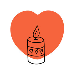 Doodle candle simple icon.Decoration for birthday party or romantic dinner for Valentine's Day.Festive hand-drawn candlelight logo with wick and wax.Element for holiday atmosphere.Isolated.Vector