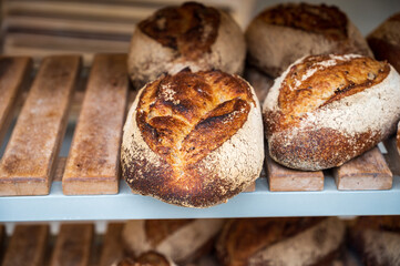French bakery with fresh baked breads and buns