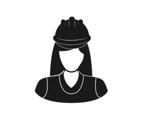 A female construction worker or architect icon. Worker with hard hat. Female Engineer Editable Vector Icon.
