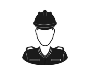 A man construction worker or architect icon. Worker with hard hat. Male Engineer Editable Vector Icon.
