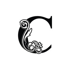 letter C flower  ornament. Vector logo. Monogram alphabet. Beautiful floral capital letters

