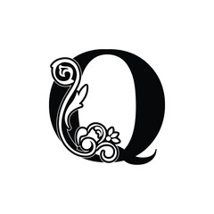 letter Q flower  ornament. Vector logo. Monogram alphabet. Beautiful floral capital letters
