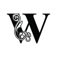 letter W flower  ornament. Vector logo. Monogram alphabet. Beautiful floral capital letters
