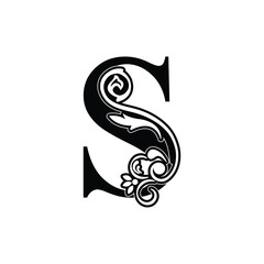 letter S flower  ornament. Vector logo. Monogram alphabet. Beautiful floral capital letters
