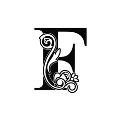 letter F flower  ornament. Vector logo. Monogram alphabet. Beautiful floral capital letters
