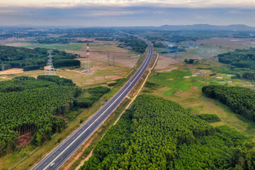 Aerial view of highways from Quang Ngai to Da Nang, area Binh Nguyen ward, Quang Ngai, Vietnam