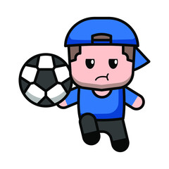 cute character playing football illustration vector graphic