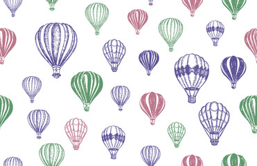 Hot air balloons flying, Hand drawn illustration.
