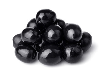 Black ripe olives isolated on white background