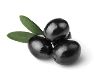 Black ripe olives isolated on white background