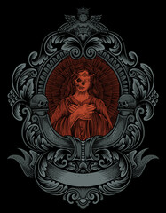illustration santa maria skull with engraving style