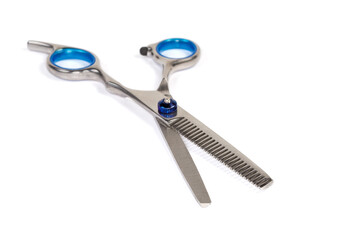 Professional hair thinning scissor, close-up in selective focus