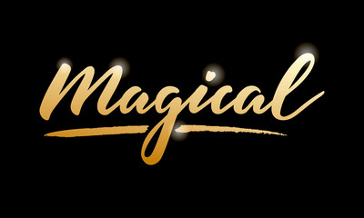 Vector illustration of magical isolated lettering for banner, advertisement, catalog, leaflet, poster, signage, product design. Handwritten creative font for digital use or print
