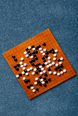 view from above of a goban during a game of Go