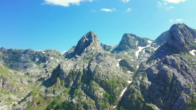 Aerial view Prokletije mountains in Grebaje valley, Montenegro.