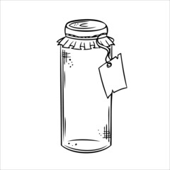  Isolated vector bottle. Line art empty transparent glass vial, bottle, jar.