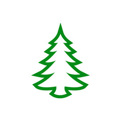 Logotipo contorno exterior de árbol de navidad abstracto con ramas en forma de triángulo en color verde