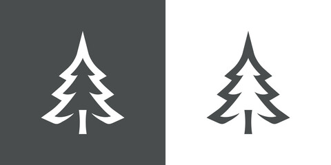 Logotipo contorno exterior de árbol de navidad abstracto con ramas en forma de triángulo en fondo gris y fondo blanco
